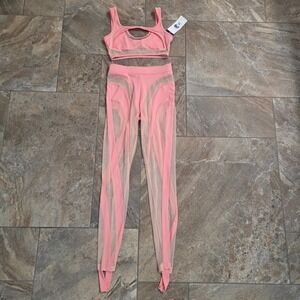 NWT Do My Self Pink Mesh Paneled Activewear Set Sports Bra Leggings Stirrups S